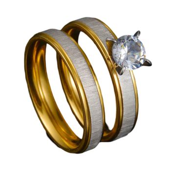 Alianças de Aço Inoxidável 29161 Silver-Gold, Tamanho: 10