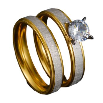 Alianças de Aço Inoxidável 29167 Silver-Gold, Tamanho: 6