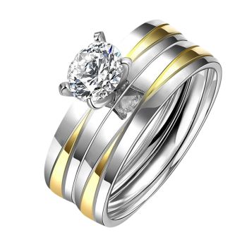 Aliança de Aço Inoxidável 29171 Silver-Gold, Tamanho: 8