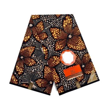 Capulana Floral Elegante Preto & Laranja By Pushti