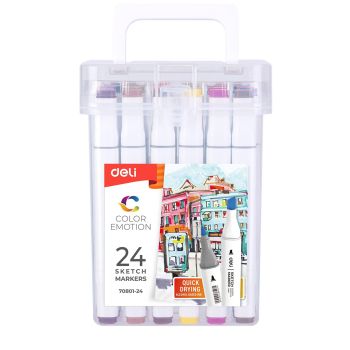 Caneta de Feltro Deli Ponta Grossa, 24 Cores