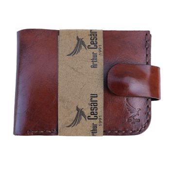 Porta Cartões Masculino com Botão de Pressão Arthur Cesáru, Castanho