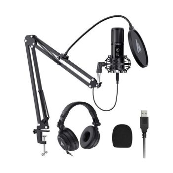 Maono AU-PM421 USB Microphone with AU-MH601 Studio Monitor,Preto