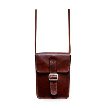 Bolsa Tiracolo M&eacute;dia Couro Genu&iacute;no Cabedal Puro, Castanho