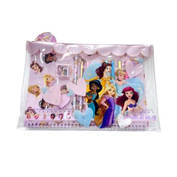 Conjunto Infantil Canetas, Lápis, Afiador, Borracha ,Régua e Caderno