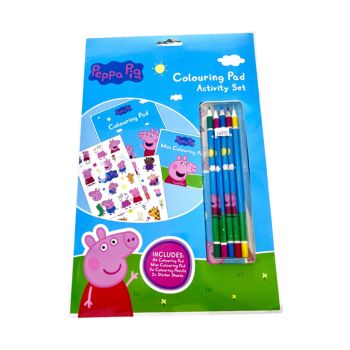 Conjunto Infantil de Bloco de Colorir, Mini Bloco, Lápis de Cor e Folhas de Adesivos, Pappa Pig