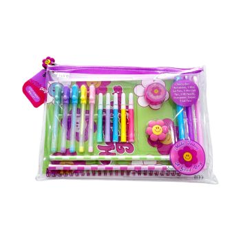 Conjunto Infantil Scribble Pop Shop Canetas, Caderno, Afiador ,Borracha e Lápis Lilas