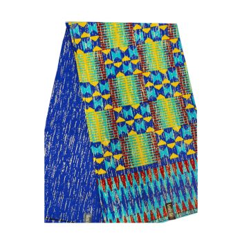 Capulana Africana Kente Azul & Amarelo Estampa Geométrica Tradicional, 100% Algodão