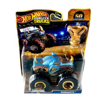 Carrinho  Infantil Rinoceronte Hot Wheels Monster Trucks, Azul e Dourado 3+
