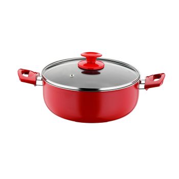 Caçarola Anti Aderente 20cm Redio Vermelho Tampa Vidro Papilla