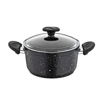 Caçarola Anti Aderente 24cm Wilma Granito Preto Tampa Vidro Papilla