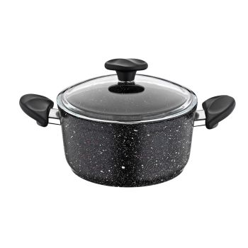 Caçarola Anti Aderente 22cm Wilma Granito Preto Tampa Vidro Papilla
