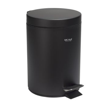 Balde de Lixo Redondo com Pedal Preto Mate Micasa Home & Kitchen, 12 L