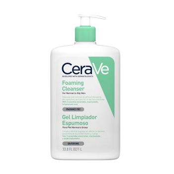 Gel de Limpeza Facial Espumante CeraVe para Pele Normal a Oleosa, 1L