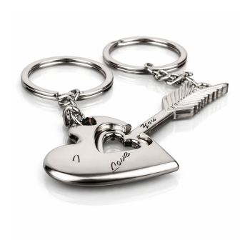 Chaveiros Coração & Chave Duo em Aço Inoxidável, Prata