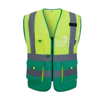 Colete Refletor Alta visibilidade com Zip e Bolsos Amarelo Verde, Vários Tamanhos