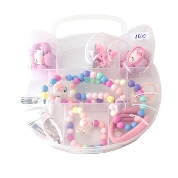 Conjunto Infantil Ganchos e Colar Helo Kity Rosa