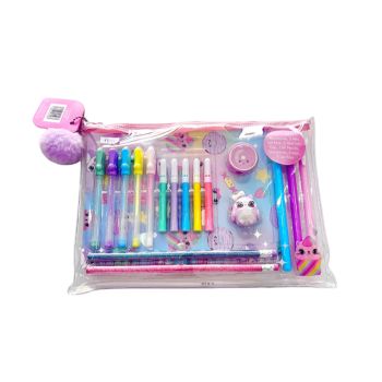Conjunto Infantil Scribble Pop Shop Notebook, Canetas ,Afiador,Borracha e Lápis Rosa