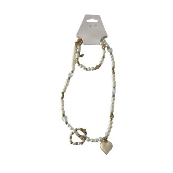 Colar pulseira e Anel Branco Dourado