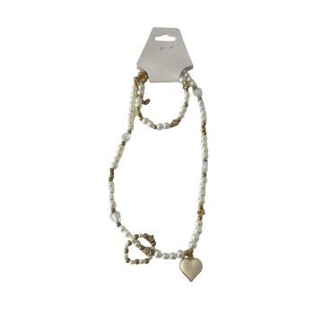 Colar Pulseira e Anel Branco 