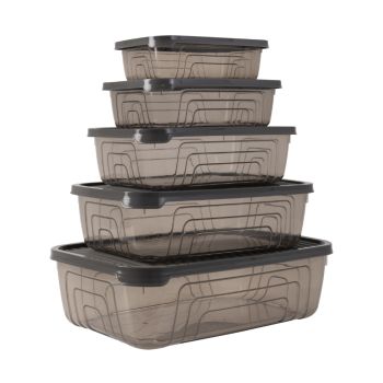 Conjunto de Tigelas Retangulares Cinzento, 5 Pcs