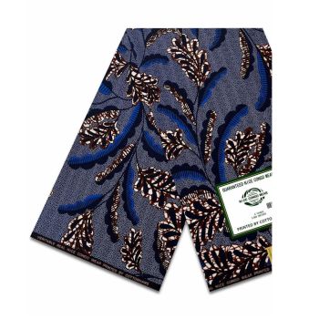 Capulana Africana Nice Congo Wear Folhagem Azul Profunda, 100% Algodão