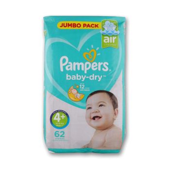 Fraldas Pampers Jumbo Pack 4+ 10 - 15 Kg, 62 un