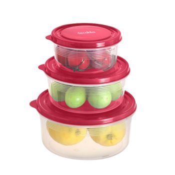 Conjunto De 3 Tigelas Decakila Redondas Tampa Vermelha