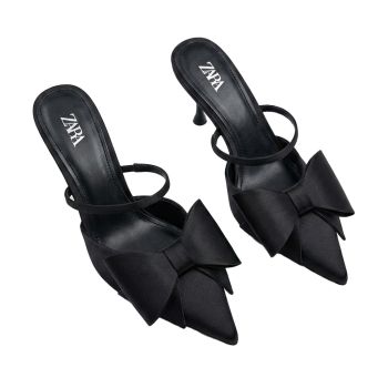 Sandália de Salto Médio Bico Fino Zara Segunda Linha Preto, Vários Tamanhos