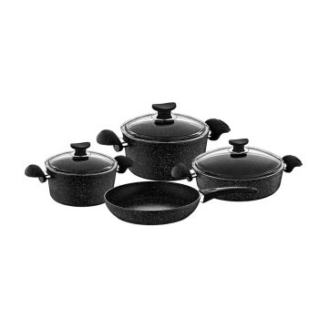 Conjunto de Panelas Antiaderente em Granito OMS 7 Pcs 3105, Preta