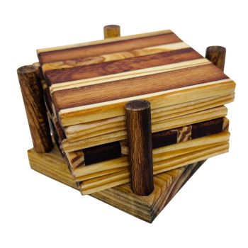 Base para Copos Madeira Marchetada Pinho e Umbila Modelo II