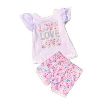 Conjunto Infantil Real Love 12 Meses, Branco Rosa