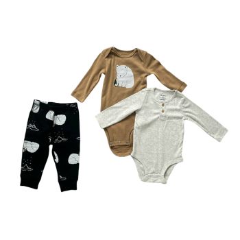 Conjunto Infantil Carters 3 a 6 Meses, Cinza Castanho e Preto