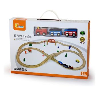 Brinquedo Conjunto de Trem de Madeira VIGA, 49 pcs