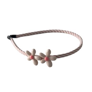 Bandolete Infantil às Riscas com 3 Flores, Rosa