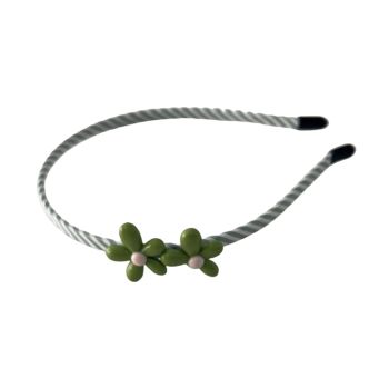 Bandolete Infantil às Riscas com 3 Flores, Verde