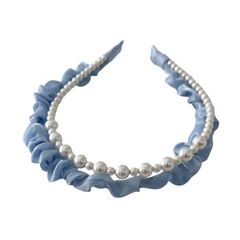 Bandolete Infantil com Pérolas e Franzido em Tecido, Azul