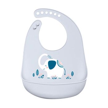 Babador de Silicone para Bebé Elefante, Cinza