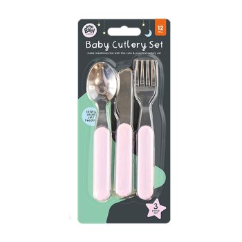 Conjunto de Talheres Baby Essential - 3 Peças, Rosa