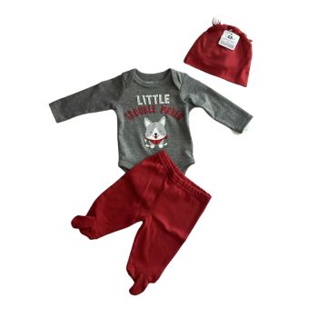 Conjunto Infantil Emporio 0 a 3 Meses, Cinza e Vermelho