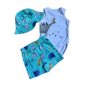 Conjunto Infantil 3 a 6 Meses, Branco Verde e Menta
