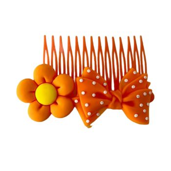 Pega de Cabelo Infantil Laço e Flor, Laranja
