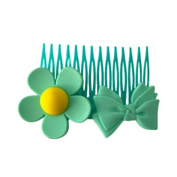 Pega de Cabelo Infantil Laço e Flor, Verde