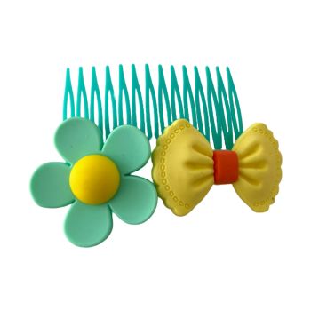 Pega de Cabelo Infantil Flor e Laço, Verde e Amarelo