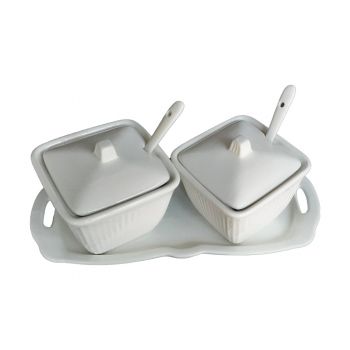 Jogo de 2 Potes em Cerâmica com Tampa Para Temperos, Branca