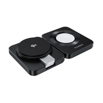 Carregador magnético rápido 3 em 1 Apple Watch com certificação Qi2 Choetech, Preto