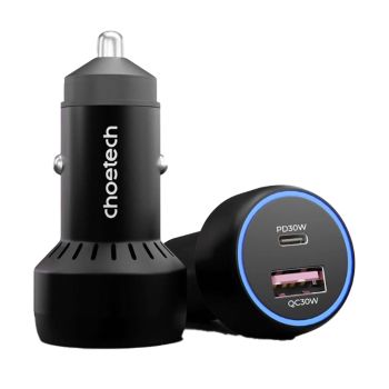 Carregador de carro 60W USB-c30w+USB-A30W Choetech, Preto
