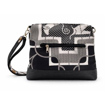 Carteira Tira-colo Capulana Preto e Branco, Eleg&acirc;ncia Moderna