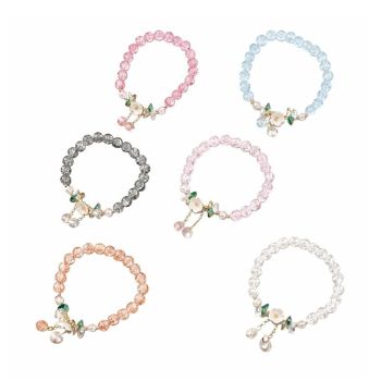 Pulseira Floral de Cristais com Detalhe em Flor, Cores Sortidas