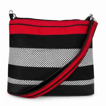 Carteira Elegante em Capulana Preta e Vermelha com Al&ccedil;a Ajust&aacute;vel 